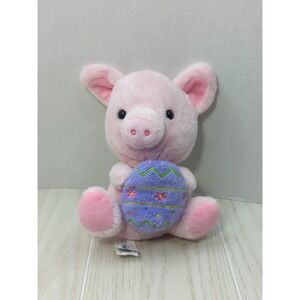 Hug  Fun push pink pig holding purple Easter egg stuffed animal soft toy